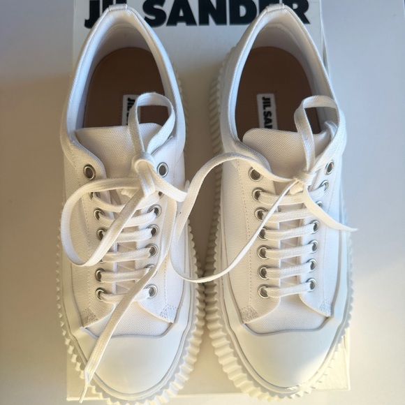 Jil Sander White Canvas Platform Sneakers NIB Size 37 - Picture 5 of 7
